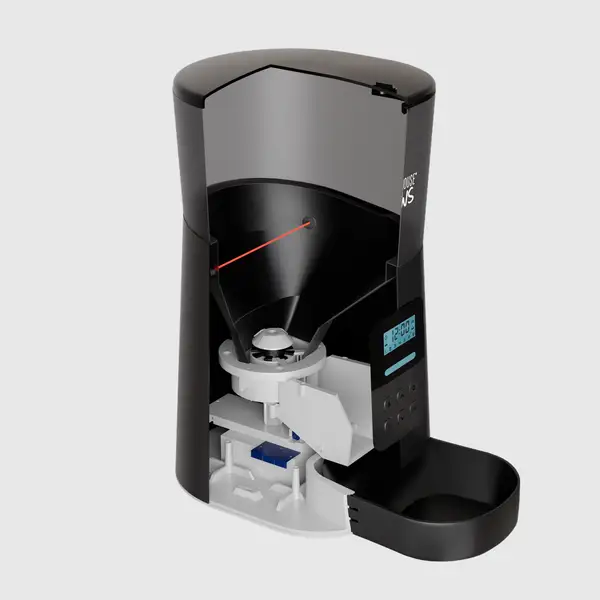 Automated pet feeder internal engineering CAD cutaway